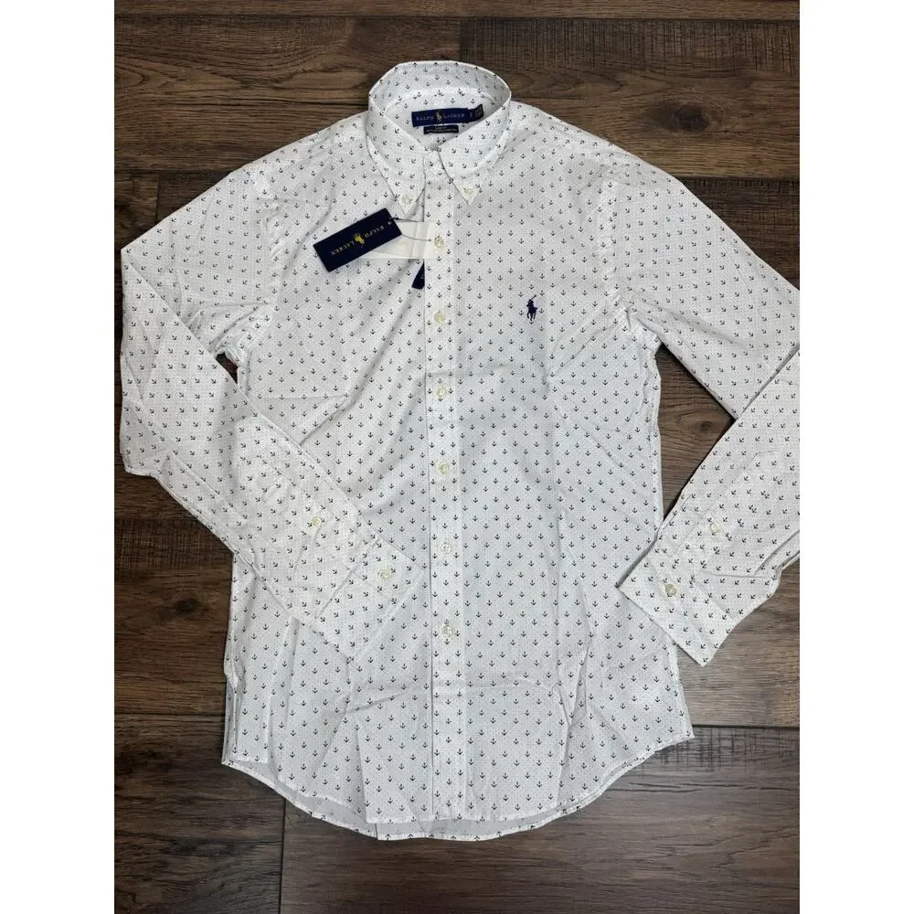 Polo Ralph Lauren Men's Anchor Nautical Print Button Down Shirt Sz S Slim NWT